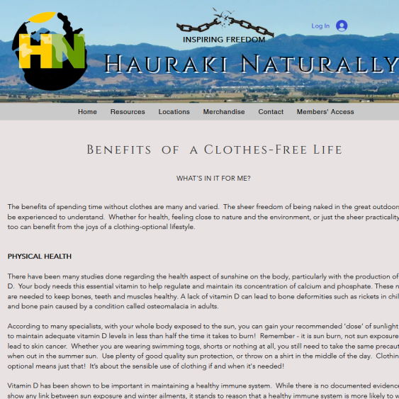 Hauraki Naturally, naturist website, NZ Naturist, naturism nudism